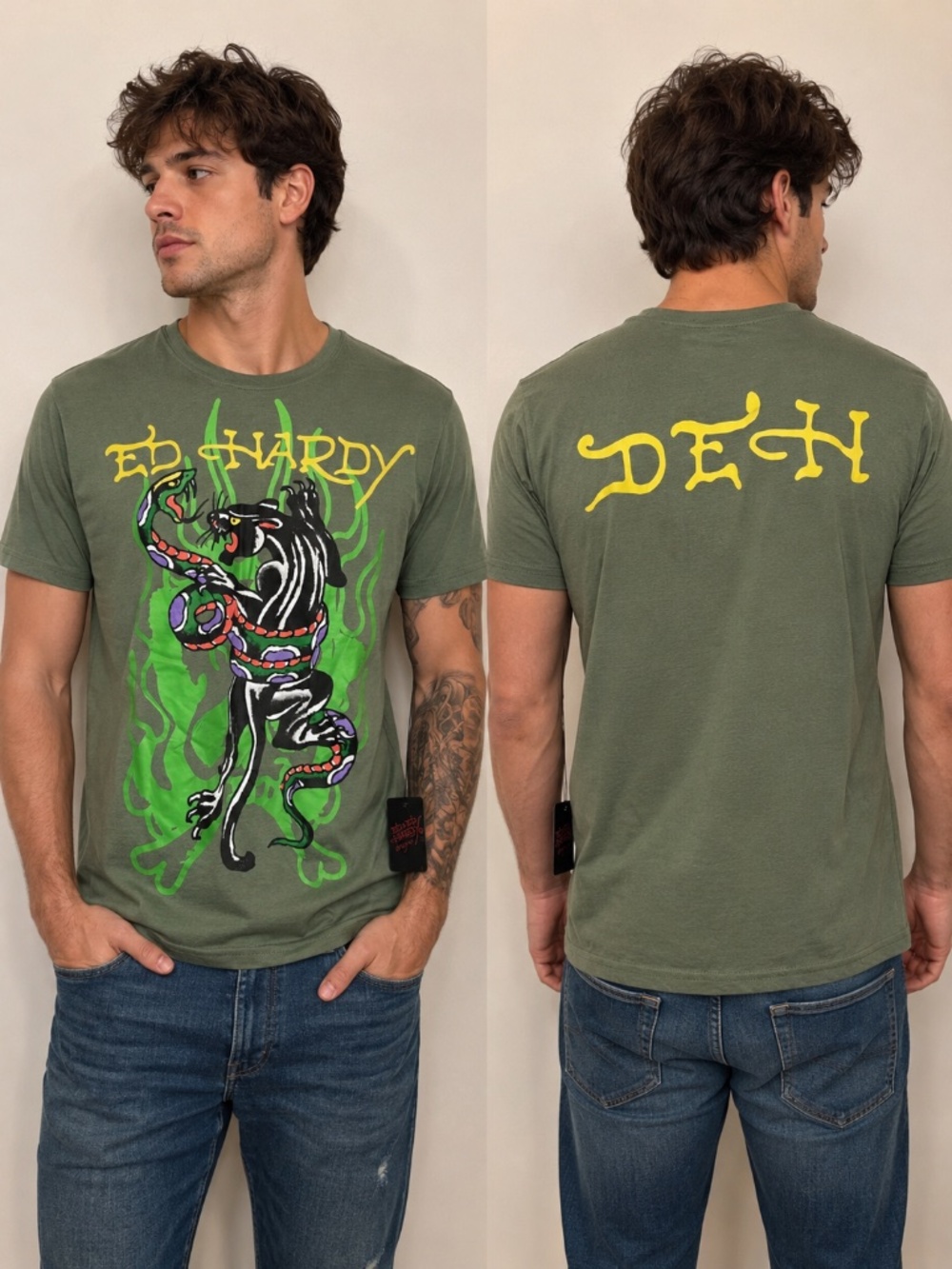 Ed by Ed Hardy Panther Snake Graphic T-Shirt Men's Small NWT Tattoo Y2K